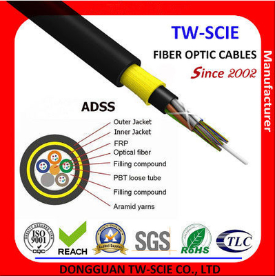 OEM Lekki zewnętrzny opancerzony kabel światłowodowy, zewnętrzny kabel sieciowy PE / AT ADSS Światłowodowy kabel sieciowy