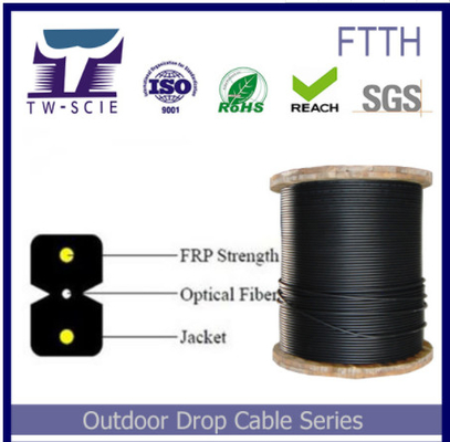 Samonośny kabel światłowodowy FTTH Stal lub element wytrzymałościowy FRP Wymiar 3,1 * 2,0 mm