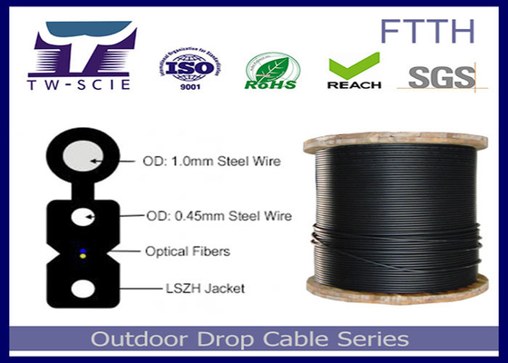 1-4-rdzeniowy kabel FTTH Drop Cable FRP / Steel Strength Member Pokryty płaskim kablem optycznym