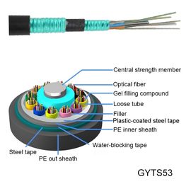 GYTS53 Zewnętrzny kabel światłowodowy Bezpośredni zakopany luźny przewód podwójna stalowa opancerzona czarna osłona