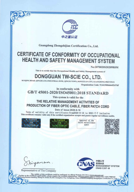 Chiny DONGGUAN TW-SCIE CO., LTD. Certyfikaty